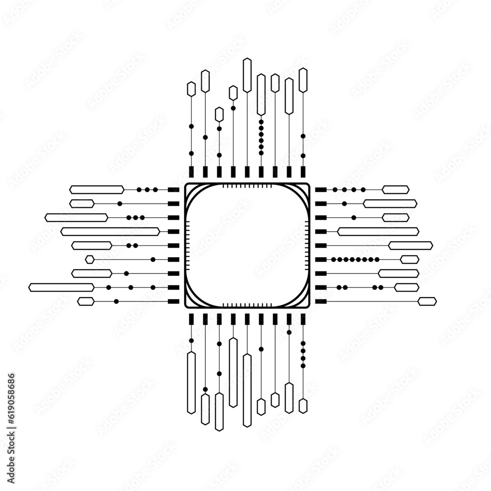 Poster abstract black simple line cpu, computer, technology doodle outline element vector design style sket
