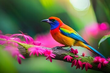 Colorful bird sitting on a branch - AI genrative Image