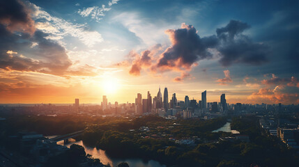 Naklejka premium Stunning Sunset over the City Skyline. Generative Ai