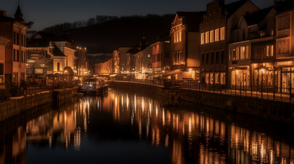 Obraz premium Step into the enchanting atmosphere of Otaru's Canal District, where a charming canal meanders through the heart of the city, lined with historic buildings that whisper tales of bygone eras.