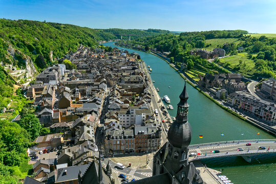 Panoramic view over the beautiful Belgian city Dinant 