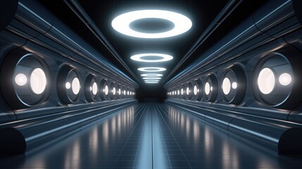 Empty futuristic spaceship tunnel. 