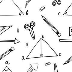 Seamless pattern outline style History science icons courses online education concept or school lesson  on white background