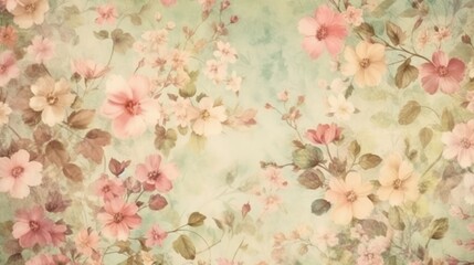Vintage floral scrapbook design background in muted colours.