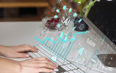 Chatbot Chat AI concept, Artificial Intelligence. Businessman using technology smart AI robot,...