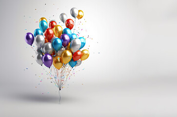 Bunch of colorful balloons on gray background