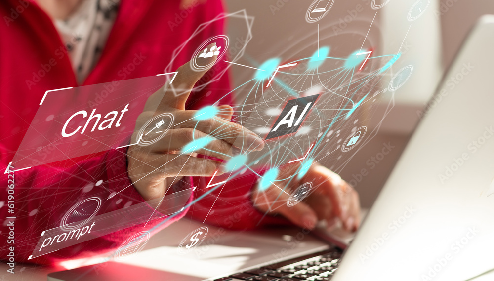Poster chatbot chat ai concept, artificial intelligence. businessman using technology smart ai robot, enter