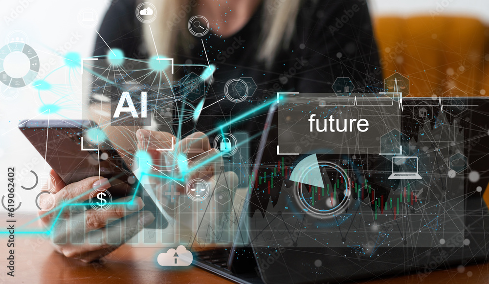 Poster chatbot chat ai concept, artificial intelligence. businessman using technology smart ai robot, enter