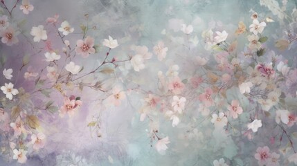 Soft background with flowers in cool undertones. Generative ai composite.