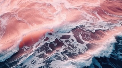 Foam waves across a blue and pink ocean surface.