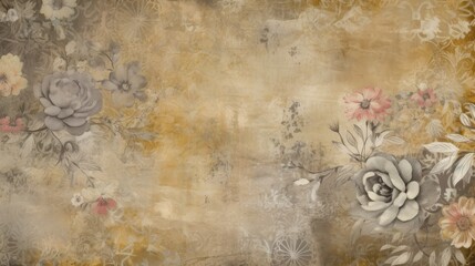 Textured vintage background with flowers. Generative ai composite.