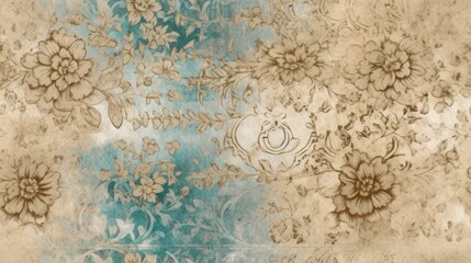 Distressed vintage seamless floral pattern scrapbook paper design. Generative ai composite.