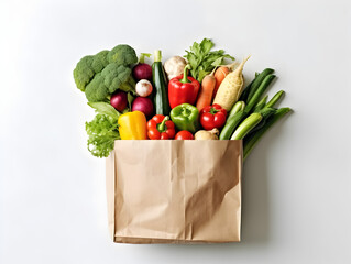Supermarket. Paper bag full of healthy food. Generative AI