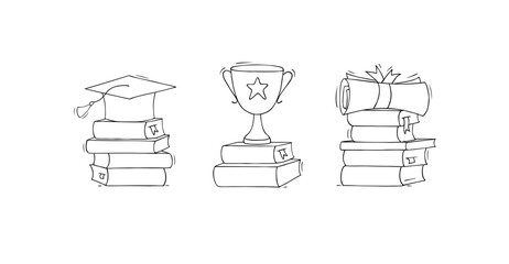 School education icons with stacks of books