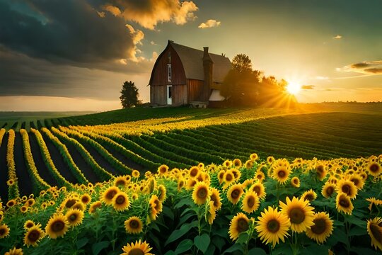 field in the sunset Generated AI