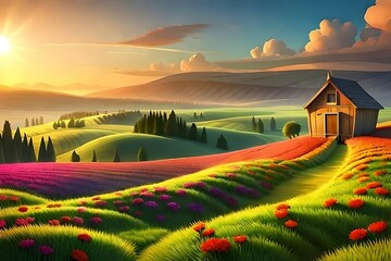 Fototapeta premium sunset over the field