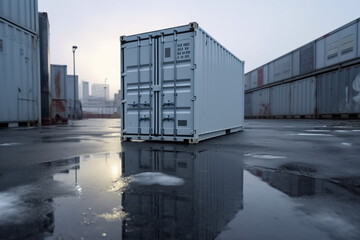 Fototapeta na wymiar White cargo container. Shipping cargo containers with closed doors realistic set. Reusable large intermodal steel freight boxes for storage, transportation. Generative AI.