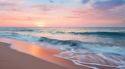 Fototapeta premium Serene Beach Sunset, Tranquility at Dusk. Generative Ai