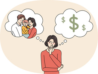 Confused woman make decision between career and family