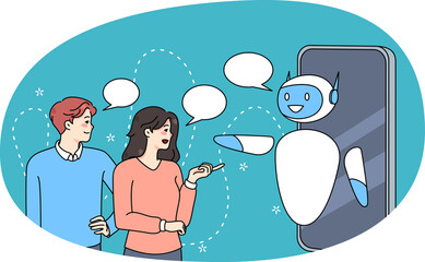 People communicate with online robot on cellphone