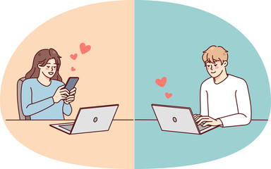 Fototapeta na wymiar Couple communicate online with relationship on distance