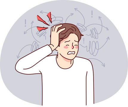 Unhealthy man suffer from headache