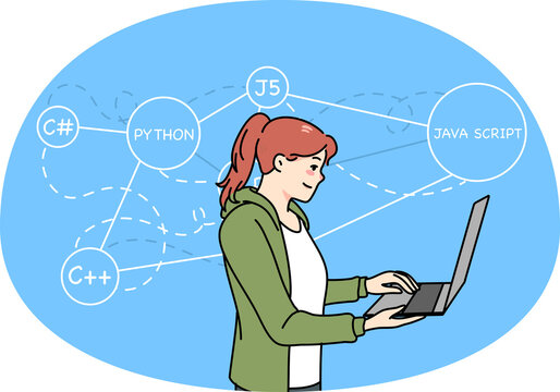 Woman programmer writing codes on computer