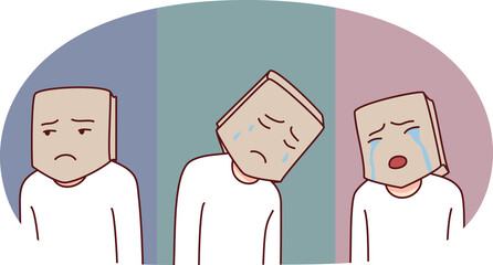 Obraz premium Person head in paper bad suffering from psychological problems