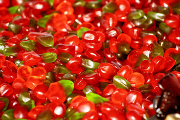 pile of red and green sweets or candy