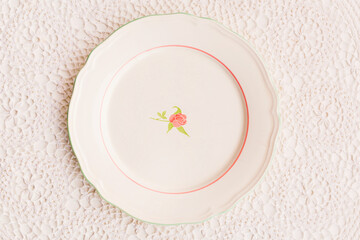 Closeup of porcelain plates and bowls