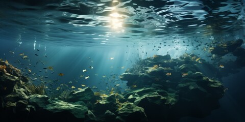 Fototapeta na wymiar Underwater, panorama wallpaper, AI generative 