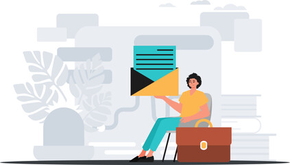 The homosexual sits in a professorship and holds an envelope . hour concept. Trendy style, Vector Illustration