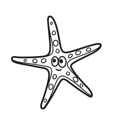 Cute carton starfish with thin beams outlined for coloring page isolated on white background