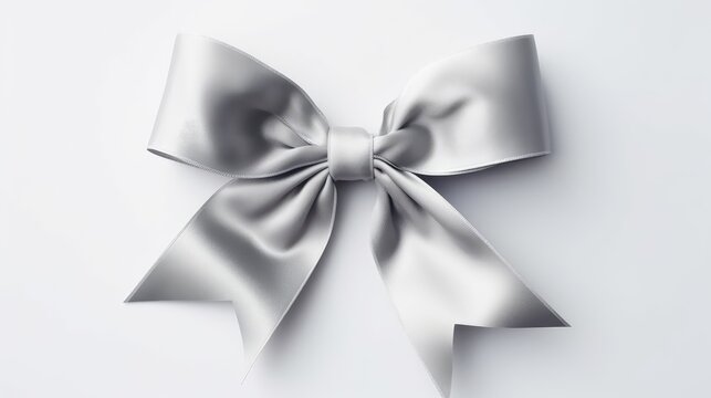 Silver festive bow on white background. AI generated.