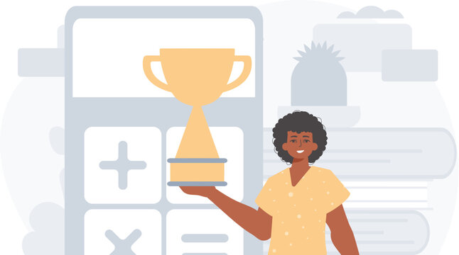 The Earth holds the achiever 's cup in his domesticate wrench . achiever concept. Trendy style, Vector Illustration