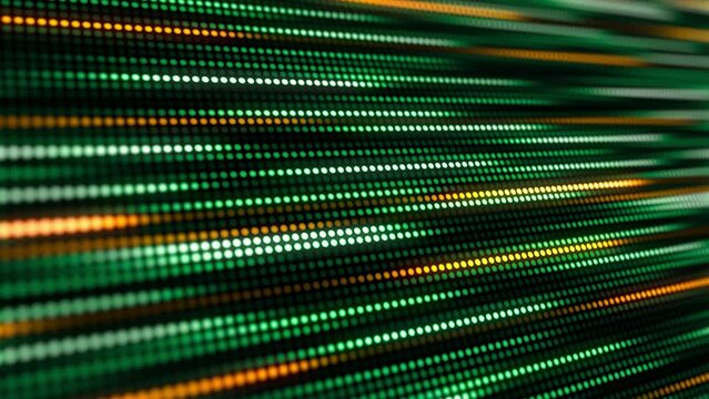 abstract animated background with lines, futuristic computer screen concept, moving green and orange glowing dots backdrop