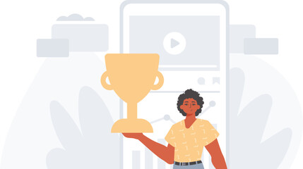 The Earth holds the achiever 's cup in his domesticate embrace . achiever concept. Trendy style, Vector Illustration