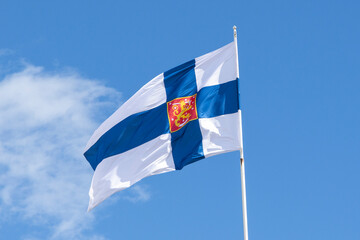 The state flag of Finland flying in Helsinki