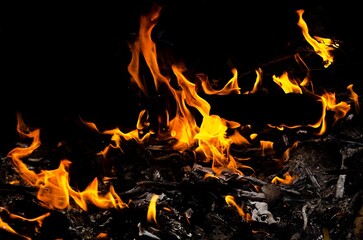 Flame, heat fire abstract background black background, Realistic flame concept