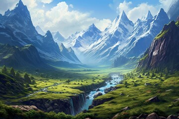 Obraz premium landscape with lake and mountains