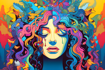 An illustration embracing flawed beauty, defying mental disorder stigma with creativity. Celebrating imperfections, reshaping societal perceptions