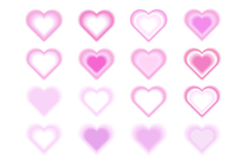 Abstract soft pink gradient with blurry hearts isolated on white background. Collection futuristic aura shapes with blurring effect for card, poster, web