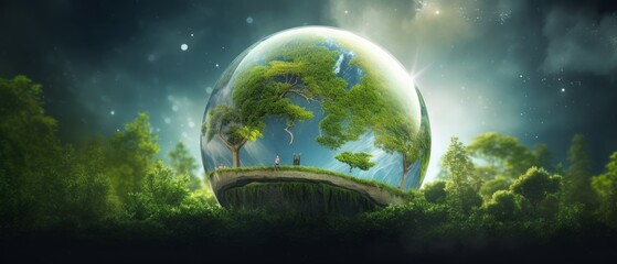 Earth Day eco concept with tropical forest background, natural forestation preservation scene with canopy tree in the wild, concept on sustainability and environmental renewable - Generative AI