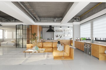 Apartment loft interior . 3d