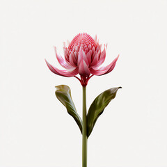 Torch Ginger Flower on White Background - Generative AI