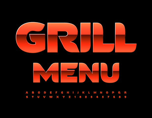 Vector premium Sign Grill Menu. Elite glossy Font. Stylish Red Alphabet Letters, Numbers and Symbols. 