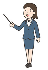 棒をもって説明する会社員の女性