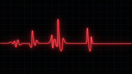 Red glowing neon heart pulse. heartbeat Electrocardiogram. emergency ekg monitoring.