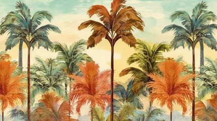 Palm trees in a vibrant tropical landscape, created with Generative Ai Technology