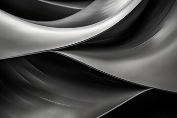 black and white abstract metal surface with curved lines and shadows, created with Generative Ai Technology